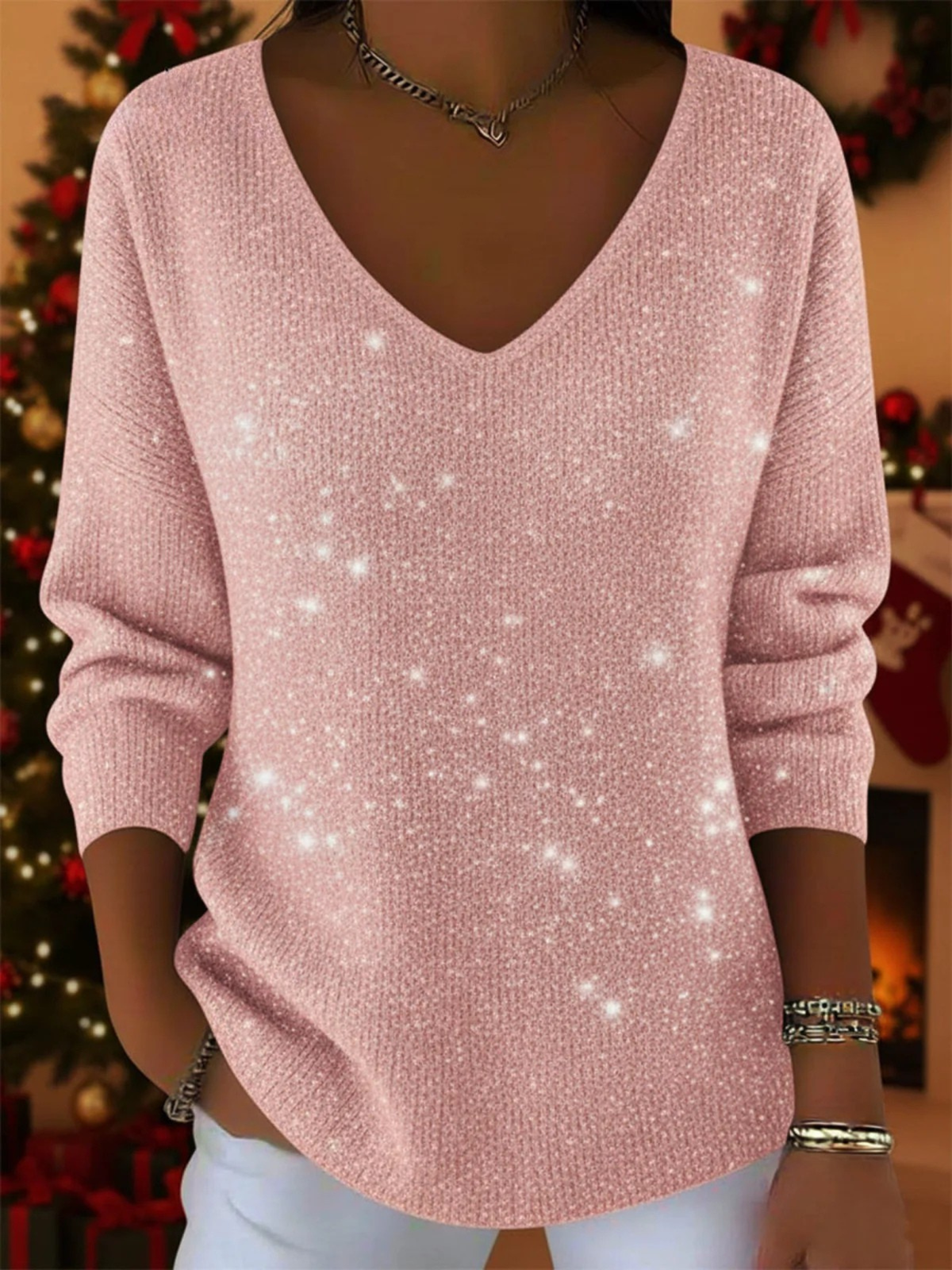 Amber | Women’s Blouse V-Neck Sequin Long Sleeve