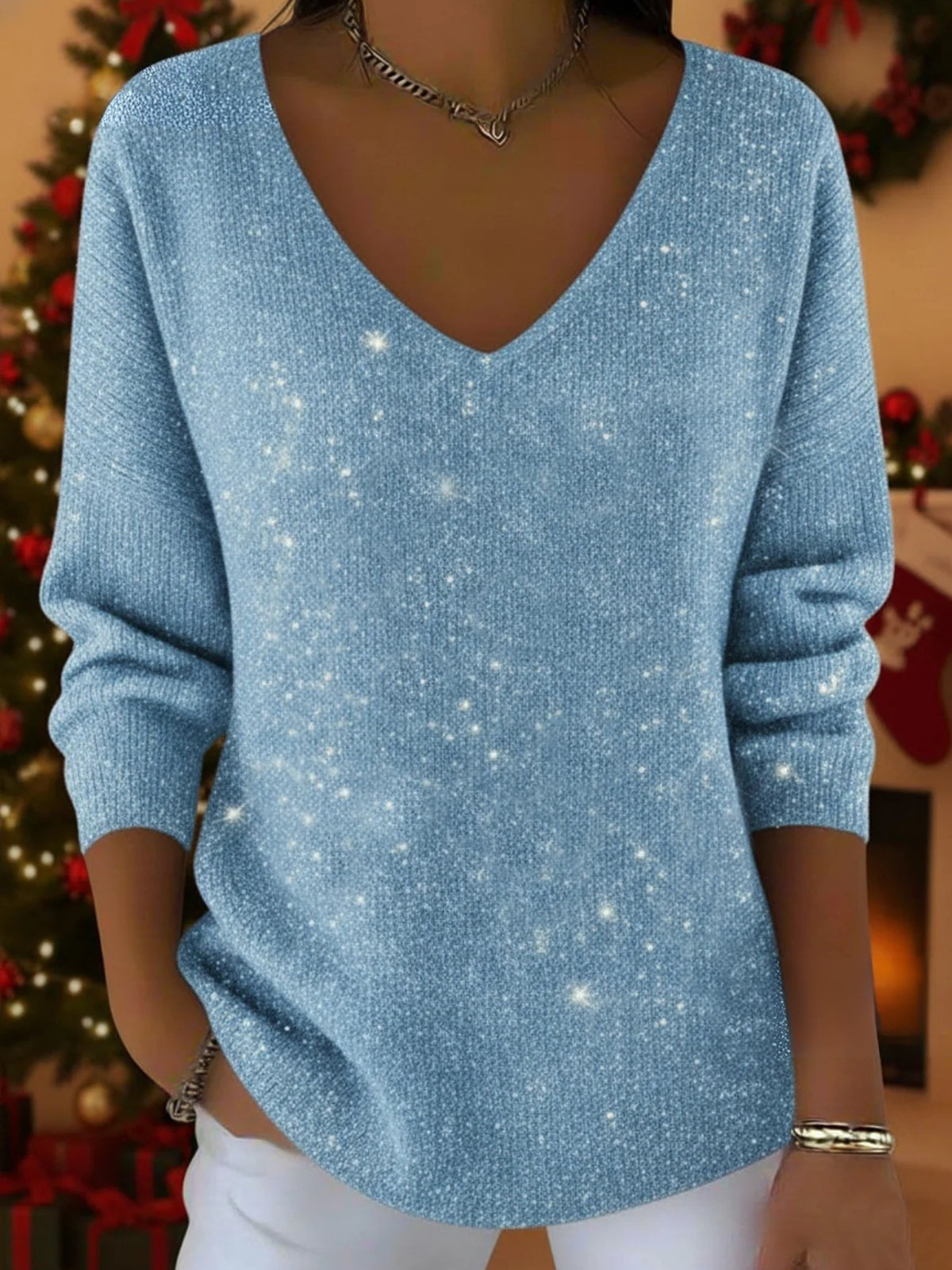 Amber | Women’s Blouse V-Neck Sequin Long Sleeve