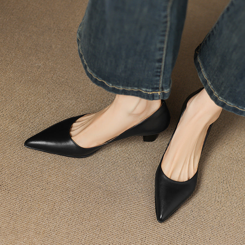Calenne Leather Kitten Heels Onyx Black