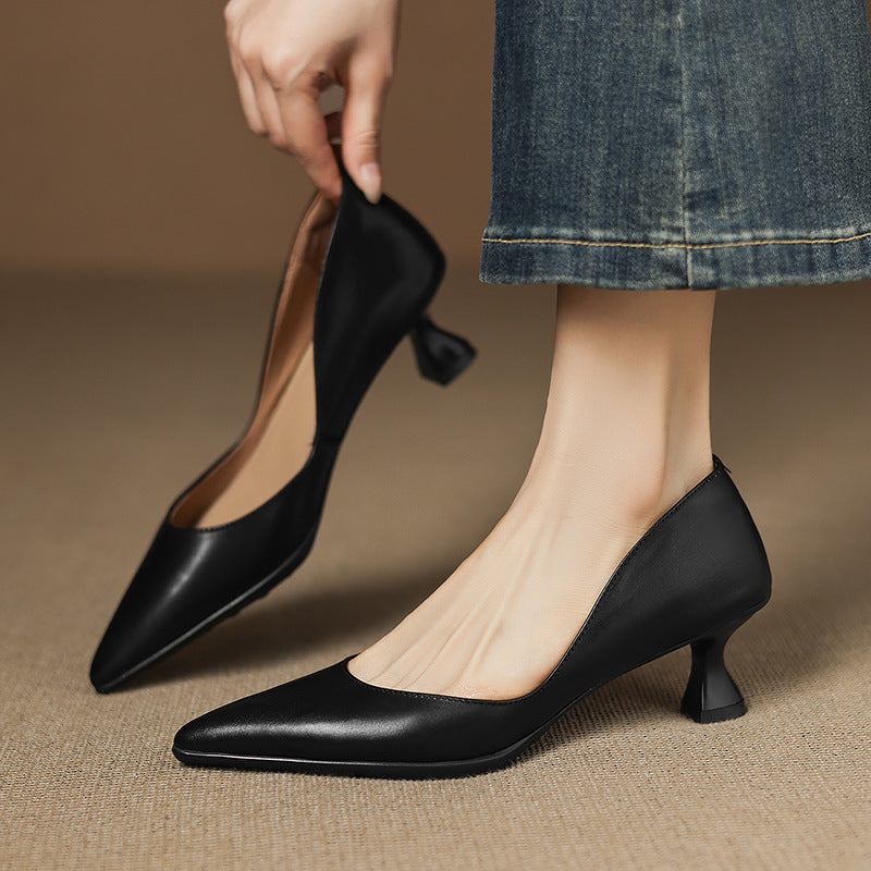 Calenne Leather Kitten Heels Cognac