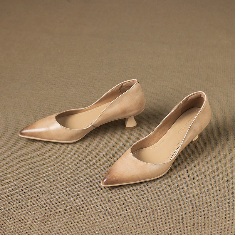 Calenne Leather Kitten Heels Cognac