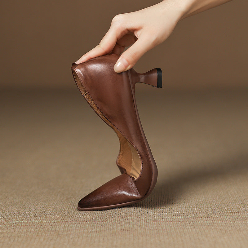 Calenne Leather Kitten Heels Cognac
