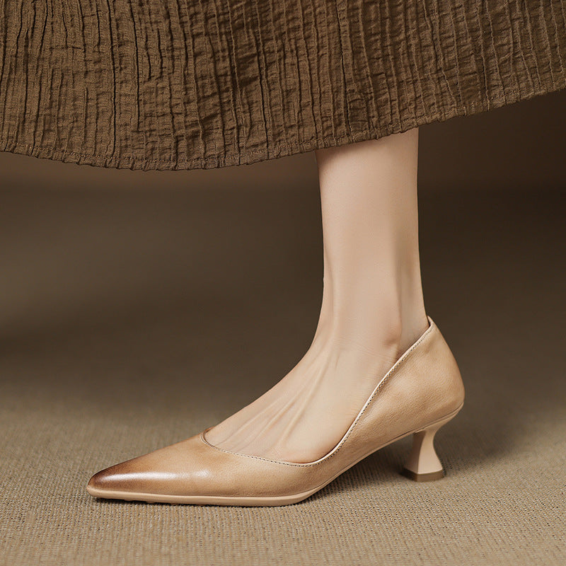 Calenne Leather Kitten Heels Almond Beige