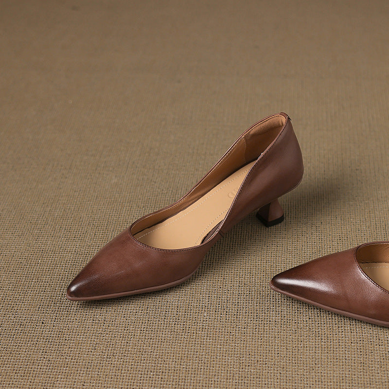 Calenne Leather Kitten Heels Almond Beige