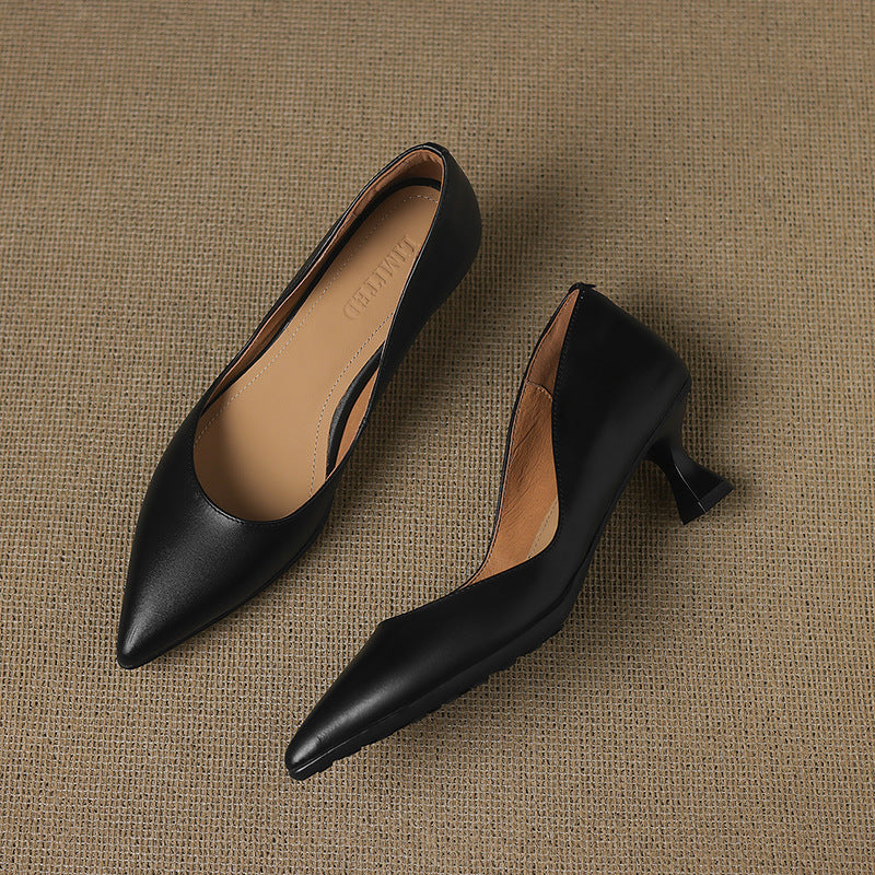 Calenne Leather Kitten Heels Almond Beige
