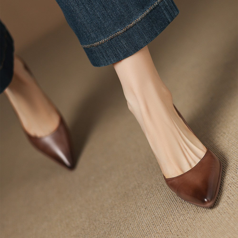 Calenne Leather Kitten Heels Almond Beige