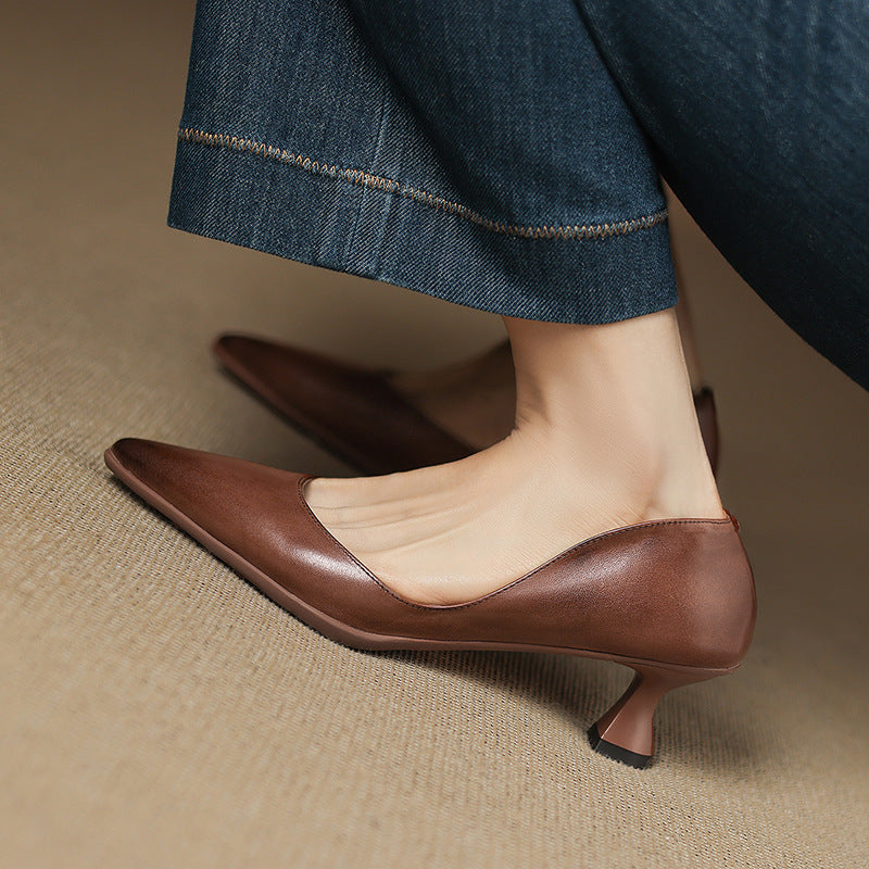 Calenne Leather Kitten Heels Cognac