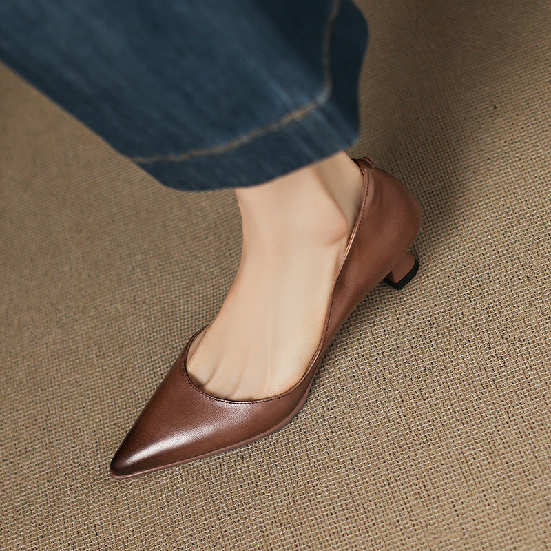 Calenne Leather Kitten Heels Cognac