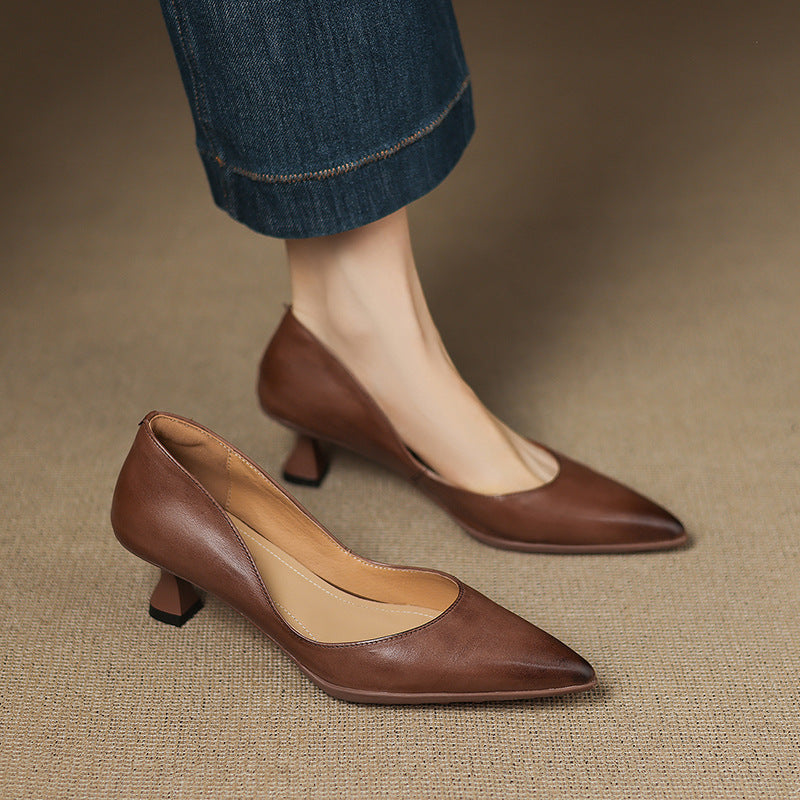 Calenne Leather Kitten Heels Onyx Black