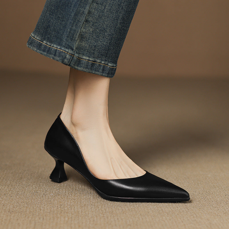 Calenne Leather Kitten Heels Onyx Black