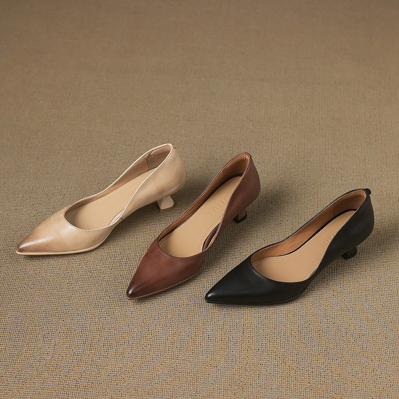Calenne Leather Kitten Heels Almond Beige