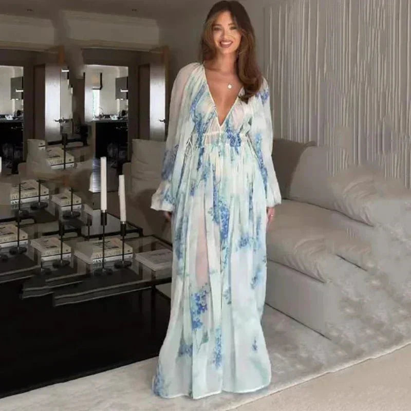 Athena | Floral Drawstring Maxi Dress