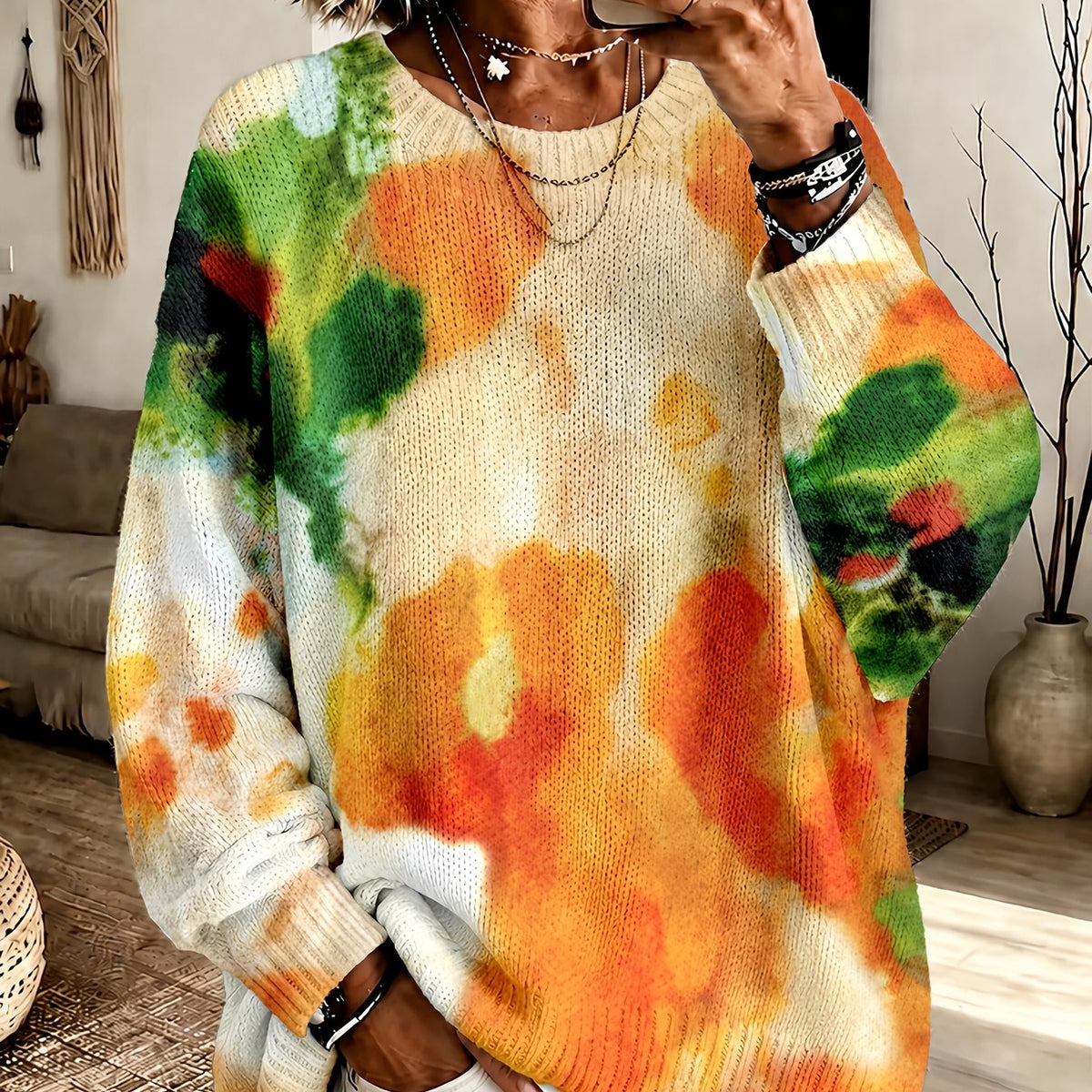 Amberlei| Orange Tie-Dye Floral Sweater