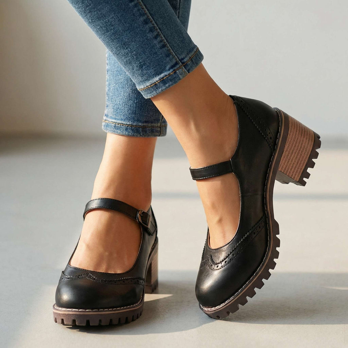 Amelia l Chunky T-Strap Mary Jane Heels