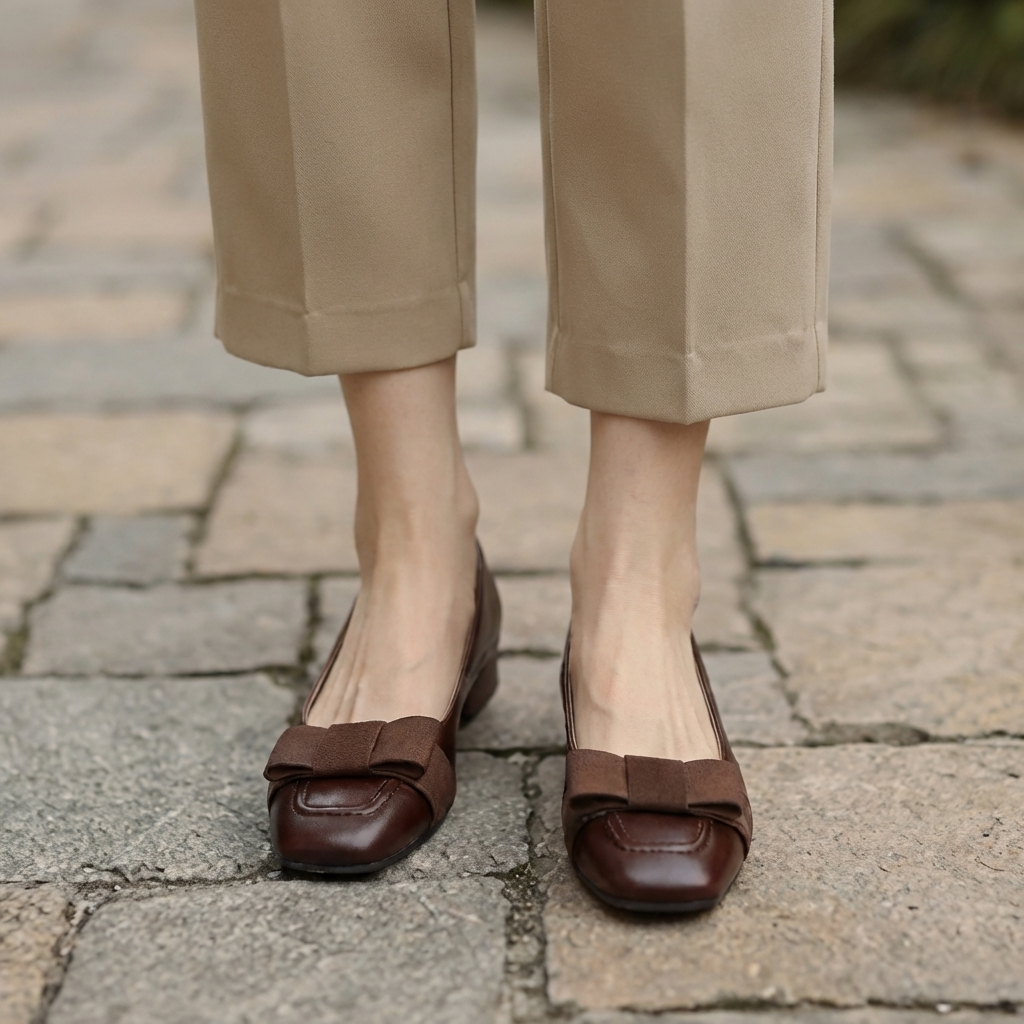 Camille Bow Leather Flats Deep Black