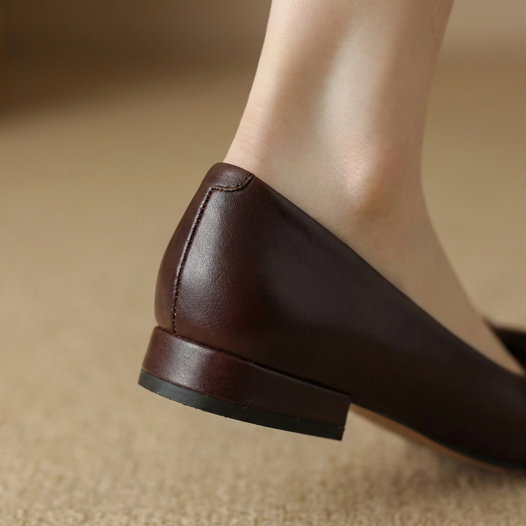 Camille Bow Leather Flats Chestnut