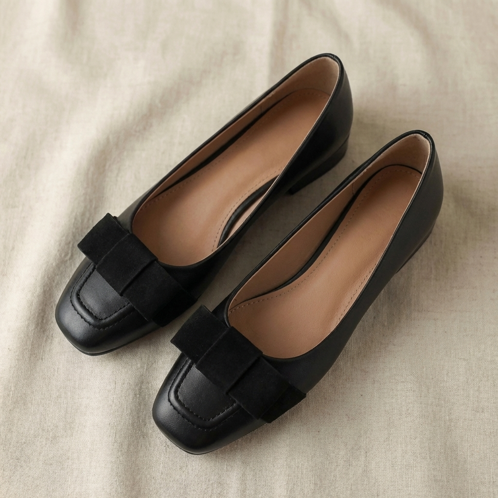 Camille Bow Leather Flats Chestnut