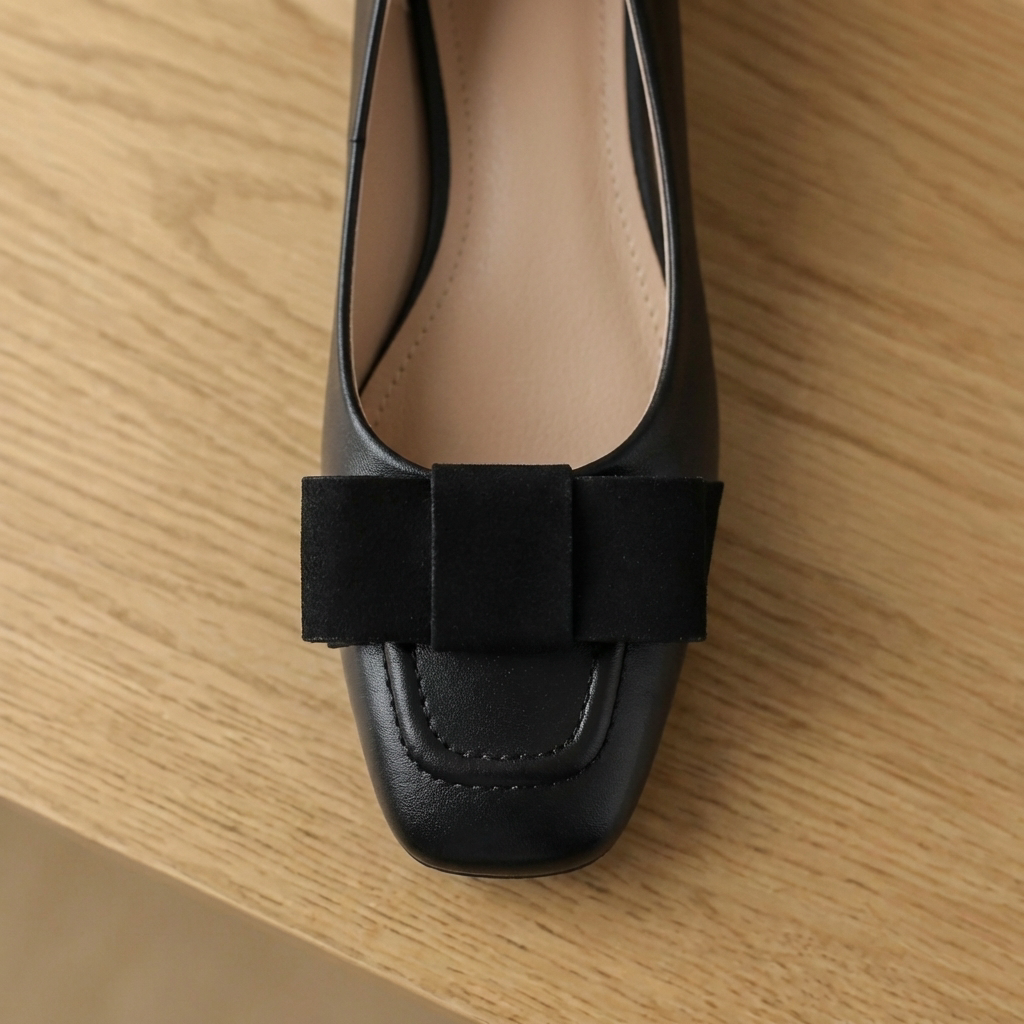 Camille Bow Leather Flats Chestnut